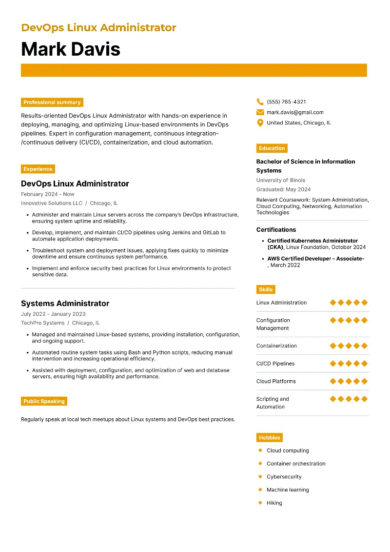 DevOps Linux Administrator Resume