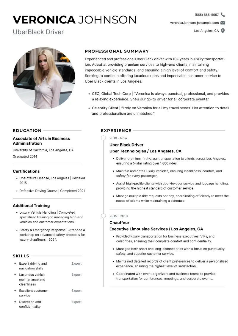 UberBlack Driver Resume UberBlack Driver Resume