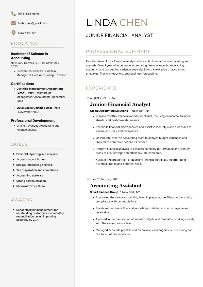 Junior Financial Analyst Resume Examples for 2025
