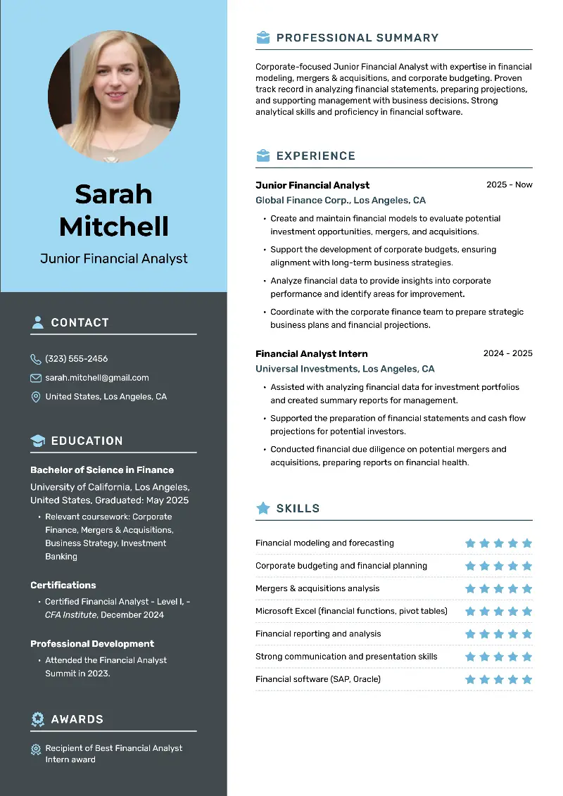 Junior Financial Analyst Resume