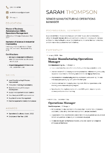 Senior Manufacturing Operations Manager Resume Senior Manufacturing Operations Manager Resume