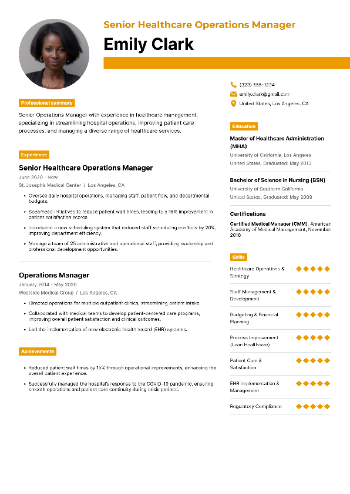 Senior Healthcare Operations Manager Resume Senior Healthcare Operations Manager Resume