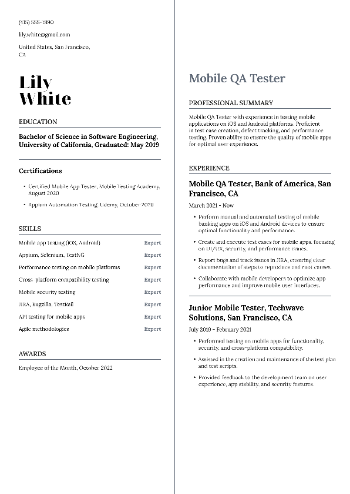Mobile QA Tester Resume Mobile QA Tester Resume