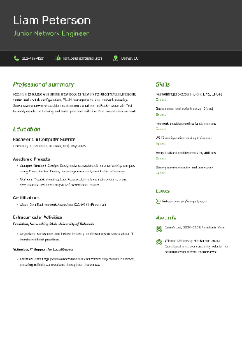 Junior Network Engineer Resume