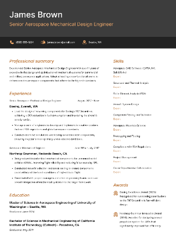 Senior Aerospace Mechanical Design Engineer Resume