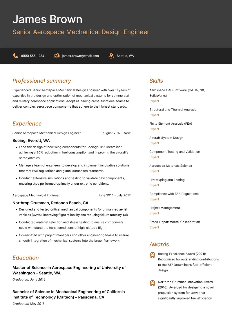 Senior Aerospace Mechanical Design Engineer Resume Senior Aerospace Mechanical Design Engineer Resume