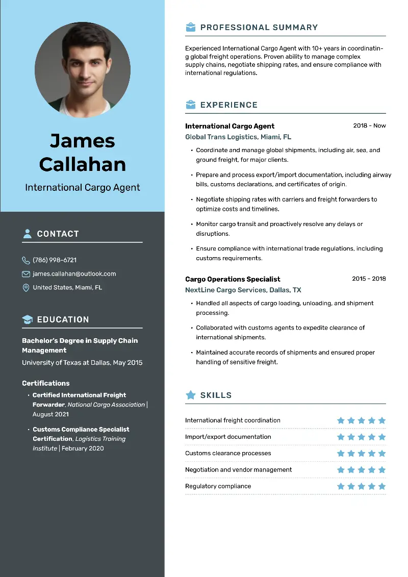 Professional Cargo Agent Resume Examples for 2025