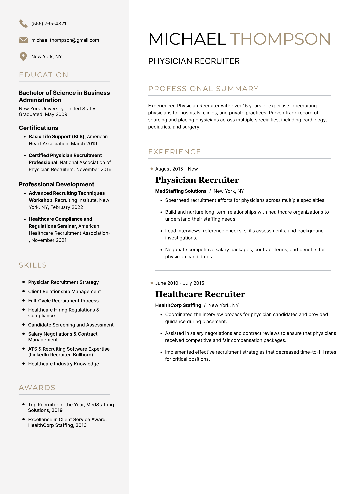Physician Recruiter  Resume