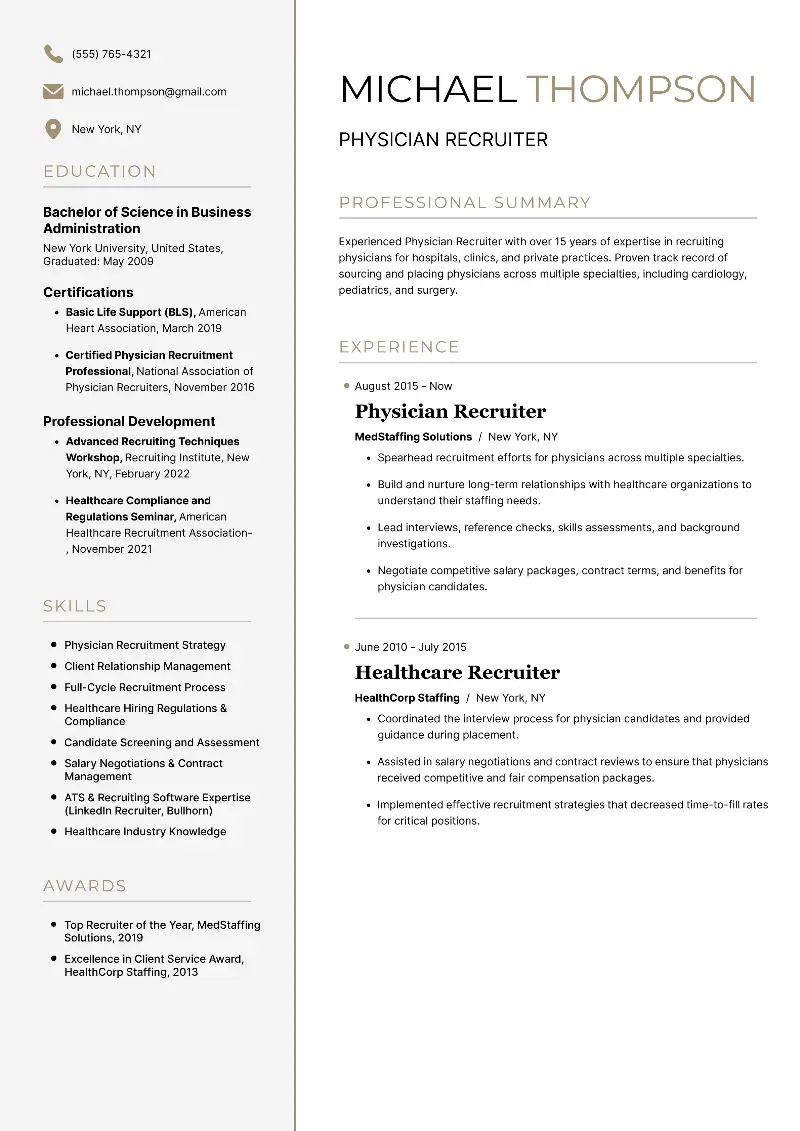 Physician Recruiter  Resume Physician Recruiter  Resume