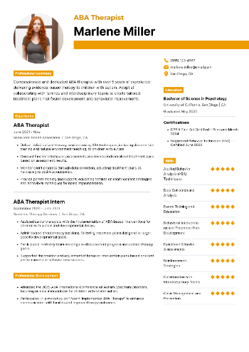 ABA Therapist Resume Example
