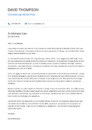 Commercial Airline Pilot Cover Letter Sample Commercial Airline Pilot Cover Letter Sample