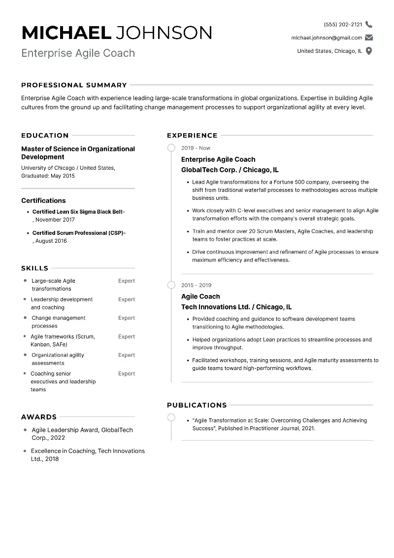 Enterprise Agile Coach  Resume Enterprise Agile Coach  Resume