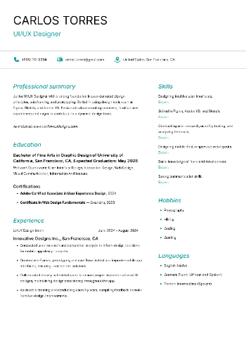 UI/UX Designer Resume UI/UX Designer Resume