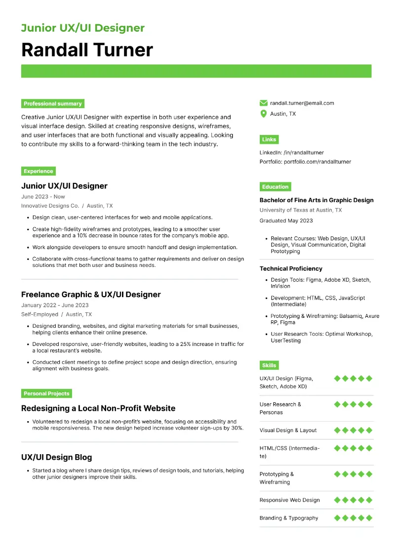 Junior UX/UI Designer Resume Junior UX/UI Designer Resume