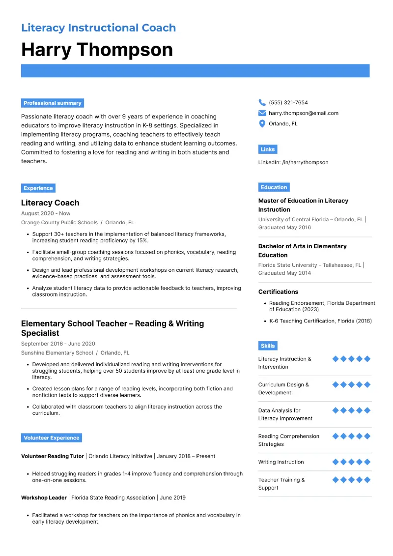Literacy Instructional Coach Resume Literacy Instructional Coach Resume
