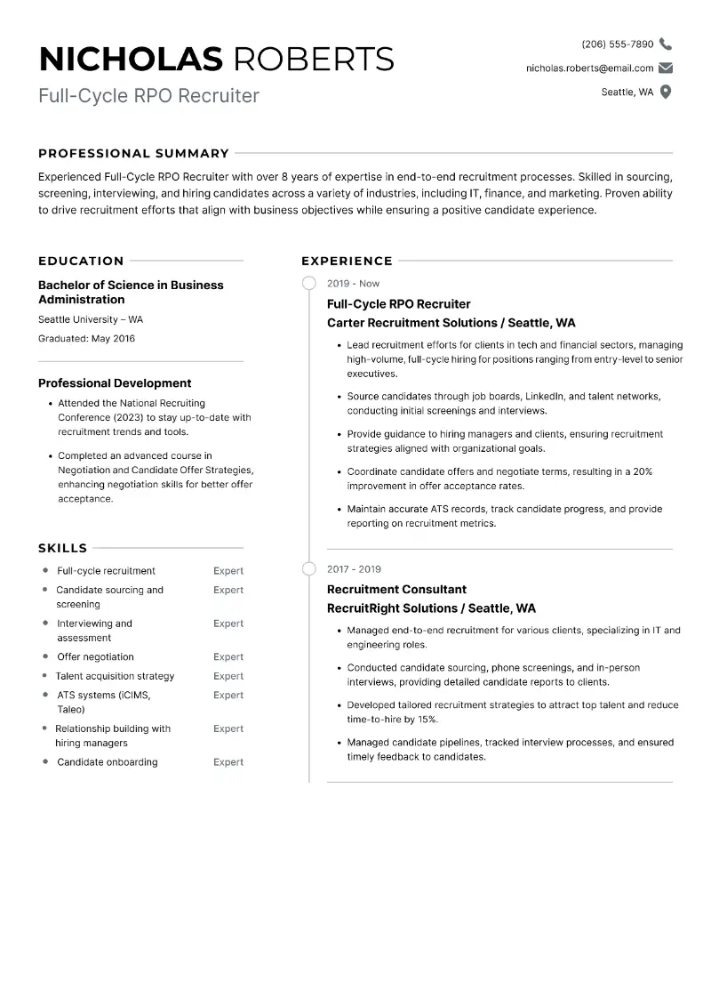 Full-Cycle RPO Recruiter Resume Full-Cycle RPO Recruiter Resume