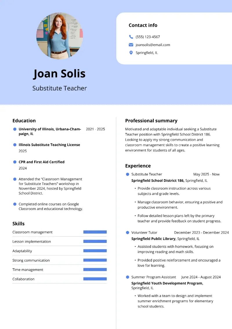 Substitute Teacher Resume