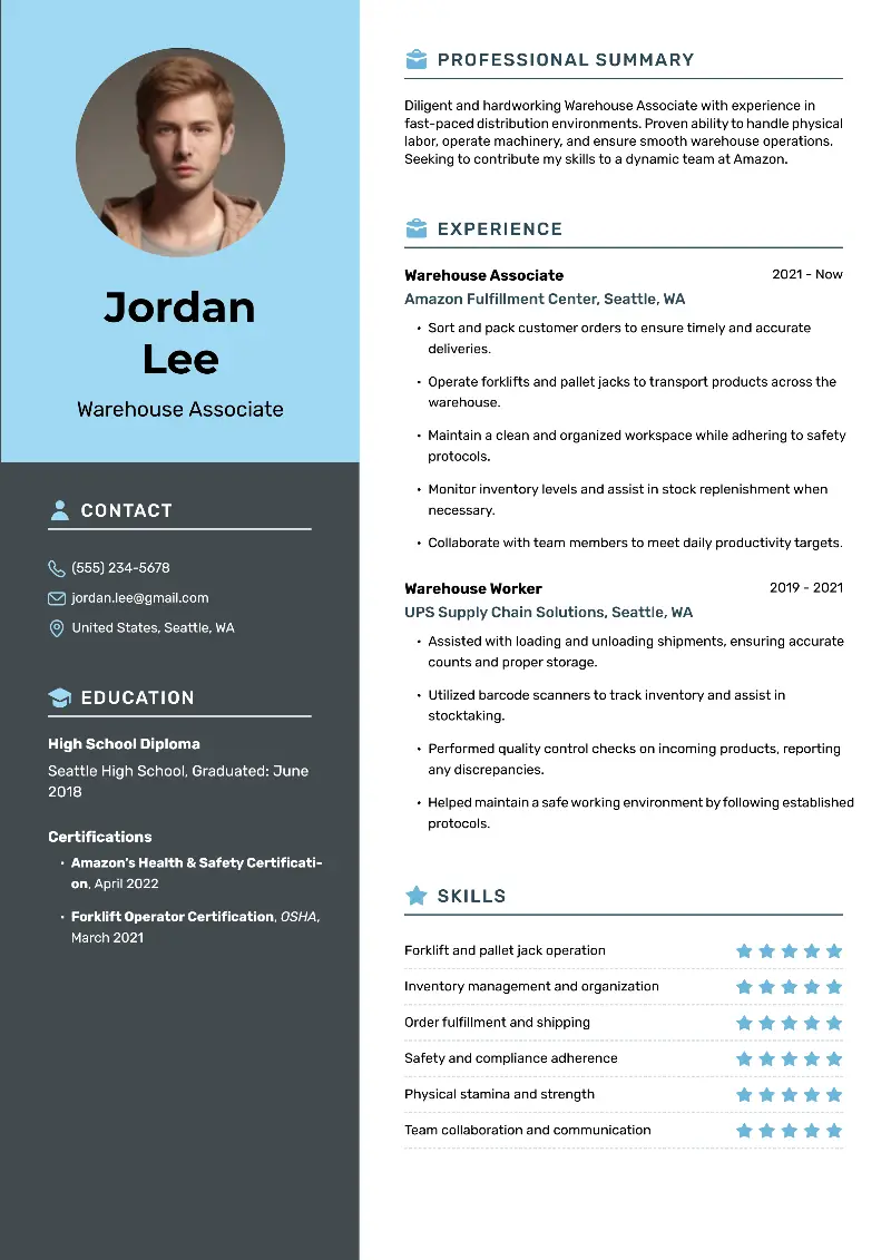 Amazon Warehouse Resume Examples and Writing Guide