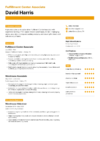 Fulfillment Center Associate Resume Fulfillment Center Associate Resume