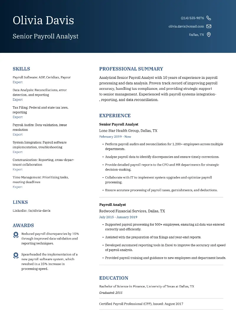 Senior Payroll Analyst Resume Senior Payroll Analyst Resume