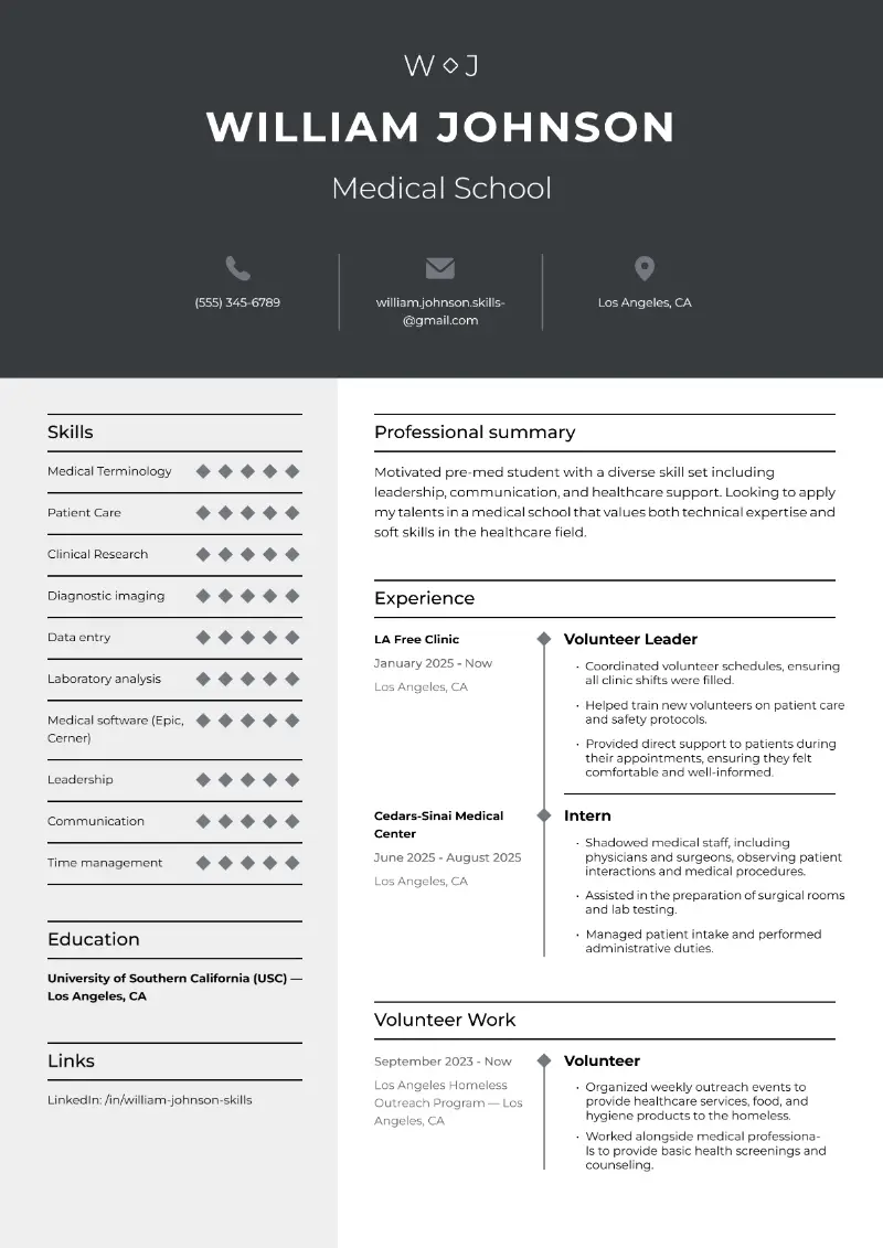 Medical School Resume Medical School Resume