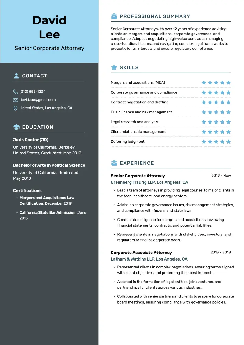 Senior Attorney Resume Examples and Guide for 2025