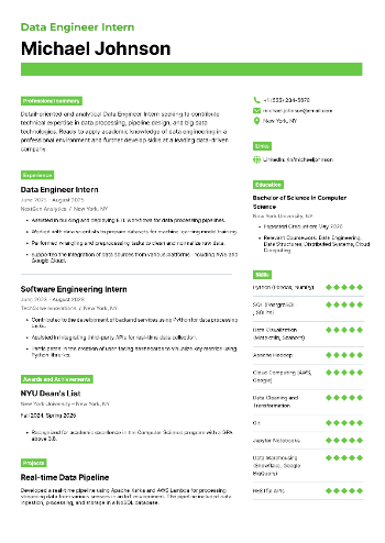 Data Engineer Intern Resume
