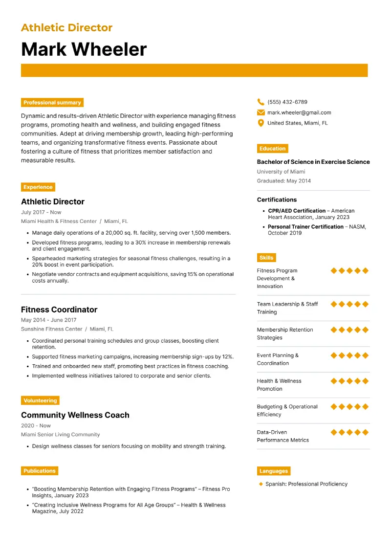 Athletic Director Resume