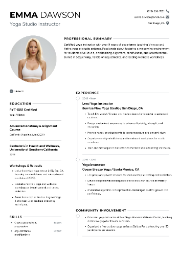 Yoga Studio Instructor CV