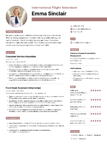 International Flight Attendant Resume International Flight Attendant Resume