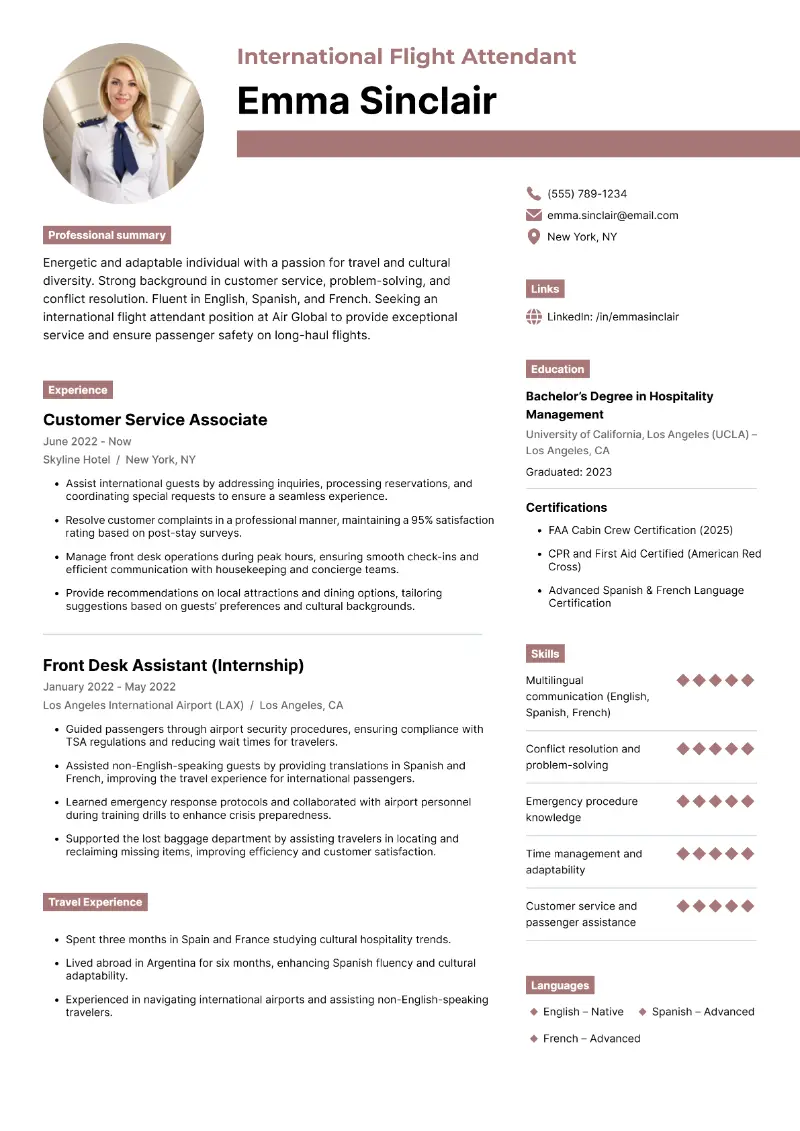 Best Entry-Level Flight Attendant Resume Examples in 2025