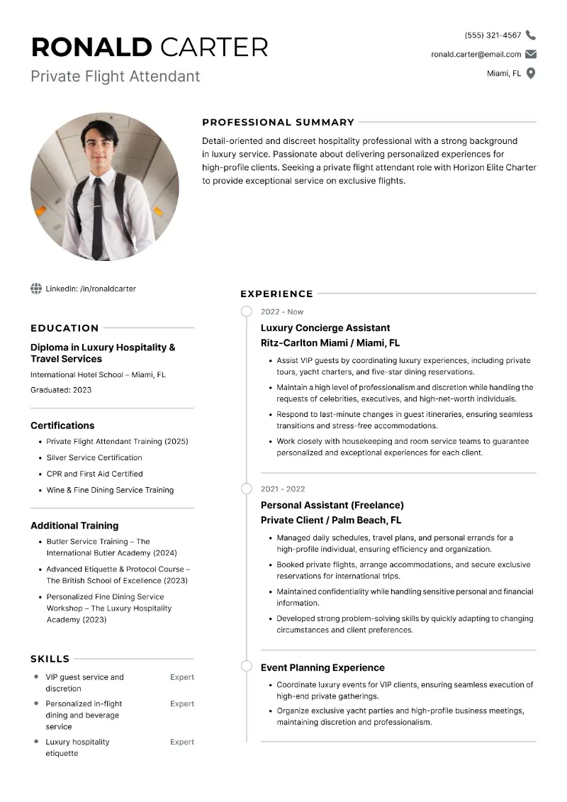 Private Flight Attendant Resume