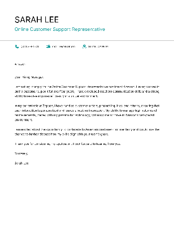 Online Customer Support Representative Cover Letter