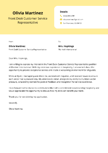 Front Desk Customer Service Representative Cover Letter Front Desk Customer Service Representative Cover Letter