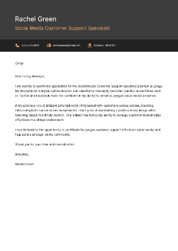 Social Media Customer Support Specialist Cover Letter Social Media Customer Support Specialist Cover Letter