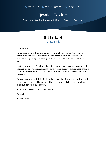 Customer Service Representative for Financial Services Cover Letter Customer Service Representative for Financial Services Cover Letter
