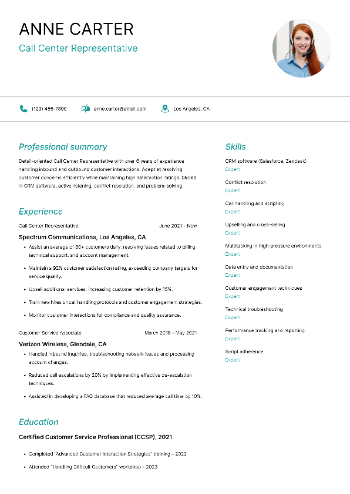 Call Center Representative Resume Sample