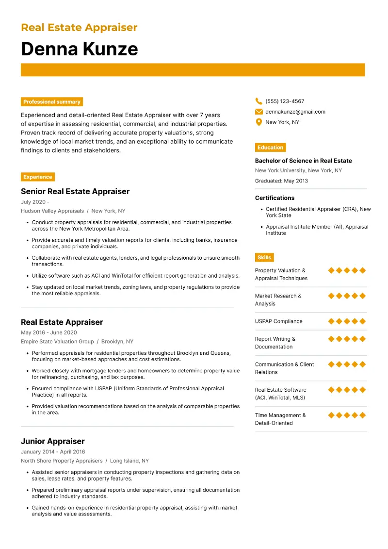 Real Estate Appraiser Resume