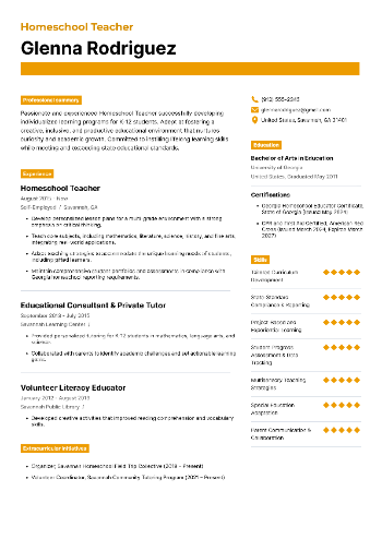 Homeschool Teacher Resume