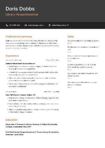 Library Paraprofessional  Resume