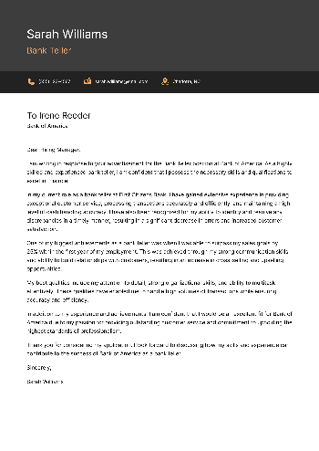 Bank Teller Cover Letter