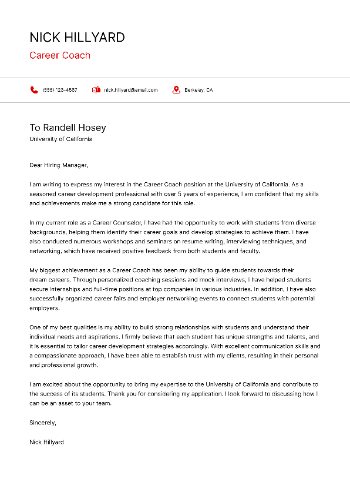 Career Coach Cover Letter