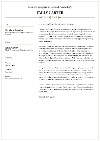 Master’s program in Clinical Psychology Cover Letter Master’s program in Clinical Psychology Cover Letter