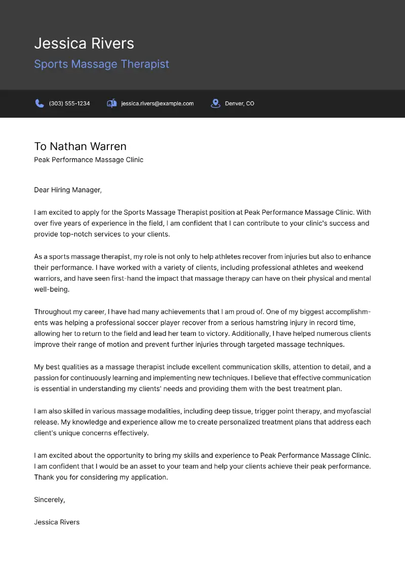 Sports Massage Therapist Cover Letter Sports Massage Therapist Cover Letter