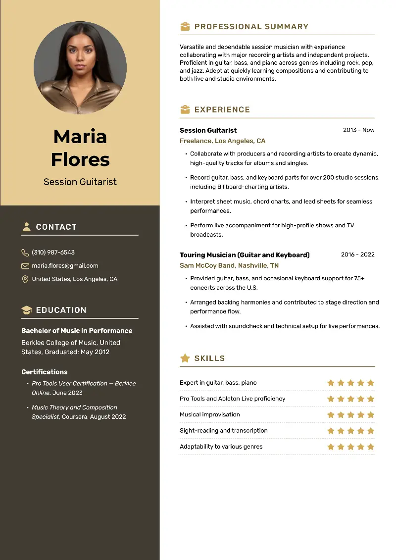 5 Musician Resume Examples, Templates & Guide for 2025