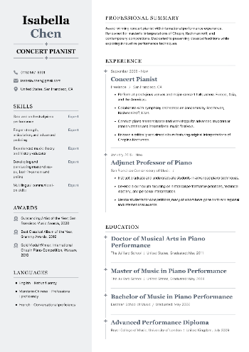 Concert Pianist  Resume
