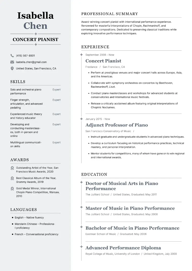Concert Pianist  Resume Concert Pianist  Resume