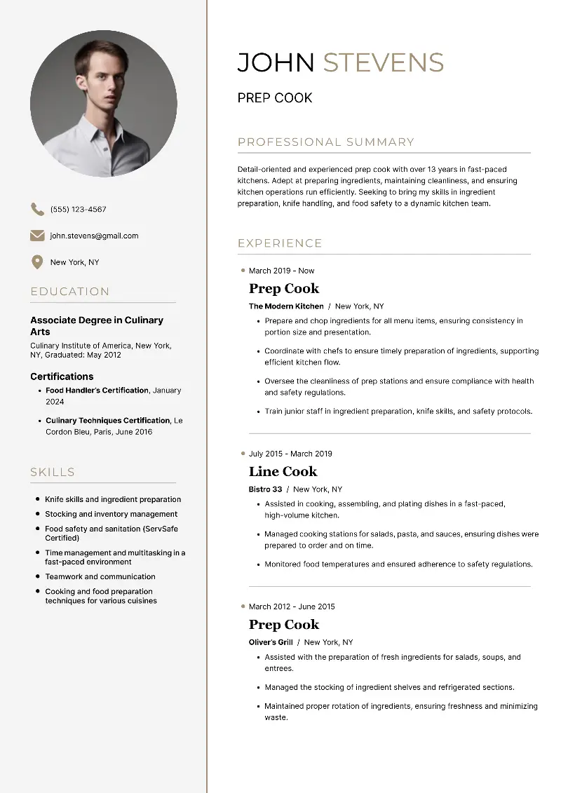 Professional Prep Cook Resume Examples in 2025