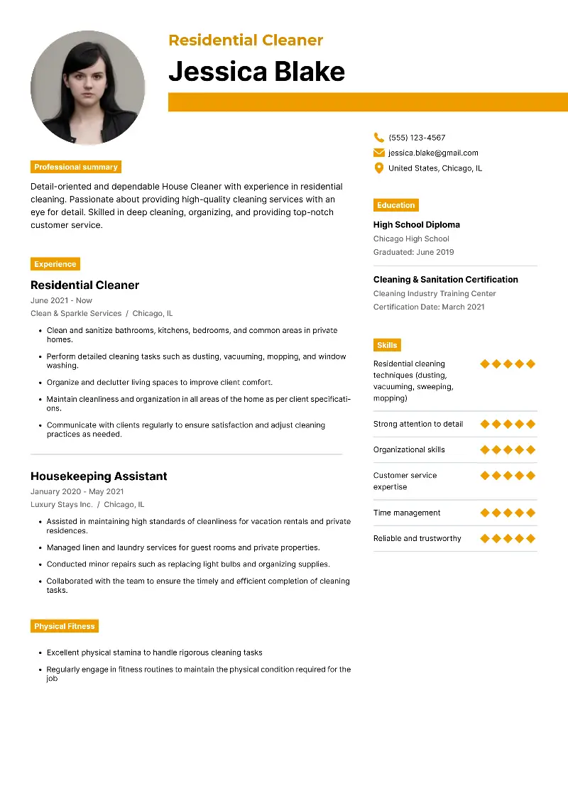 House Cleaner Resume Examples with Free Guide