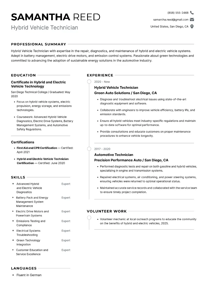 Hybrid Vehicle Technician  Resume Hybrid Vehicle Technician  Resume
